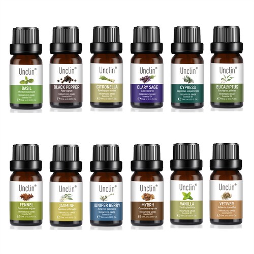 UNCLIN Essential Oil Set 100% Pure Natural Aromatherapy 12 Pack 10ml Jasmine Vanilla