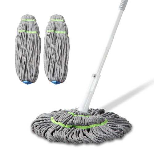 Hand Free Twist Mop Microfibre Head Touchless Wring 3 Reusable Heads