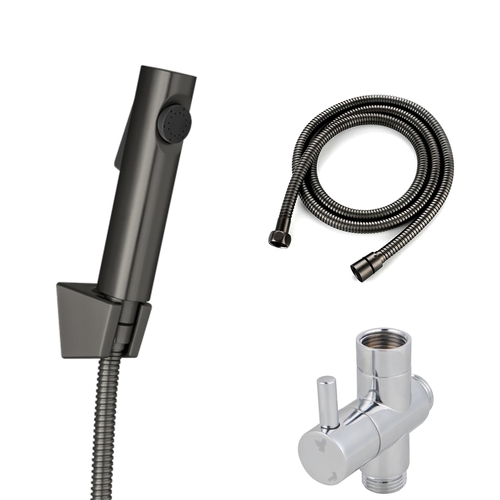 Toilet Bidet Spray Kit Hand Held Shower Head Gun Metal Grey with Diverter Tap