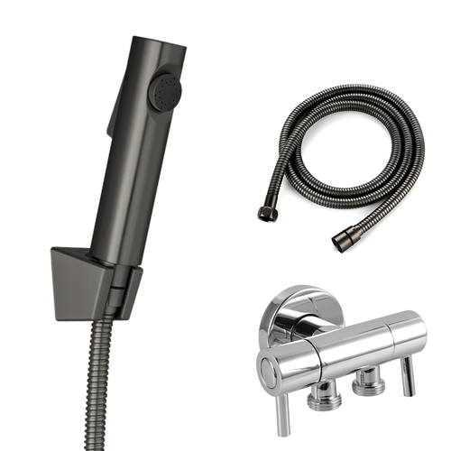 Toilet Bidet Spray Kit Hand Held Shower Head Gun Metal Grey with Dual Control Double Switch Diverter