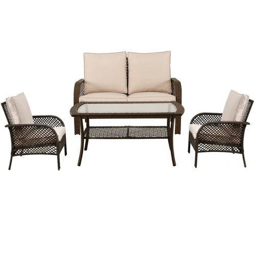 4 Piece Wicker Outdoor Furniture Sets Patio Table and Chairs Rattan &Steel Frame