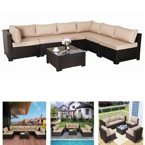 7 Piece Outdoor Furniture Wicker Lounge Setting PE Rattan & Solid Steel