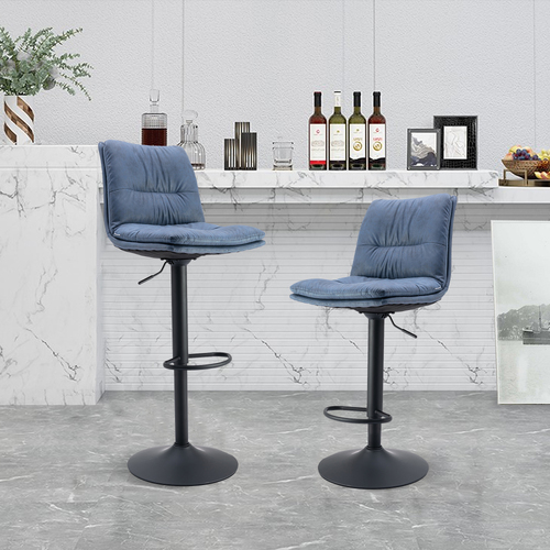 Set of 2 Kitchen Bar Stools Gas Lift Stool Chairs Swivel Barstools with Back and Footrest [Colour: Navy]