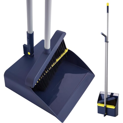 Broom and Dustpan Set, Long Handled Adjustable Dustpan and Brush with Comb Teeth for Indoor Outdoor Garden Home Patio Yard Kitchen Cleaning and Sweepi