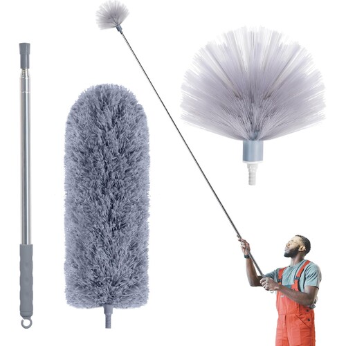 Cobweb Duster with Extension Pole, Spider Web Brush & Ceiling Cleaning Kit, 254CM Microfiber Feather Duster Cleaner with Washable Head for Ceiling Fan