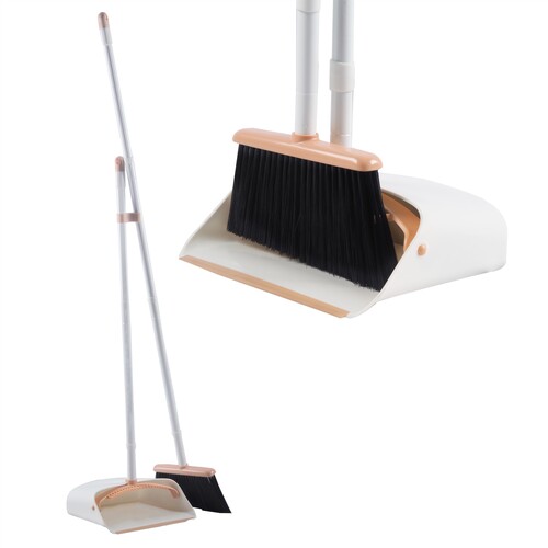 Broom and Dustpan Set Long Handle Soft Bristles Stand Up Store for Home Kitchen Office