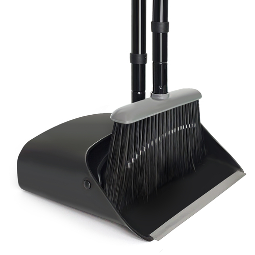 Broom and Dustpan Set Long Handle Soft Bristles Stand Up Store for Home Kitchen Office
