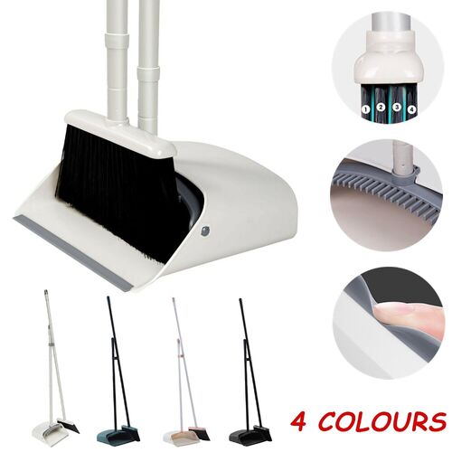 Broom and Dustpan Set Long Handle Soft Bristles Stand Up Store for Home Kitchen