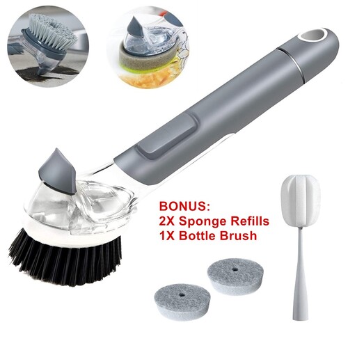 Dish Brush with Soap Dispenser Pot Scrubber Kitchen Sink Pan Brush