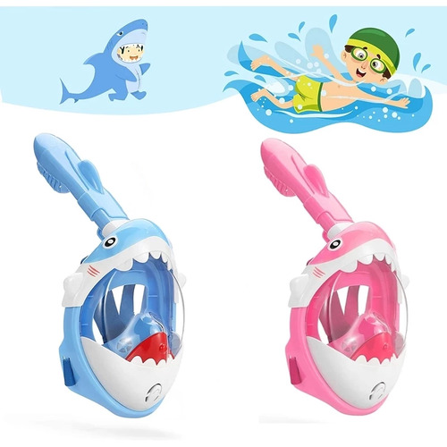 Kids Full Face Snorkel Mask Shark Shape Diving Goggles Swimming Mask