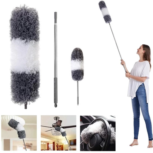 BOOMJOY Extendable Microfiber Duster Set Telescoping Stainless Steel Pole Bendable Washable Dusters