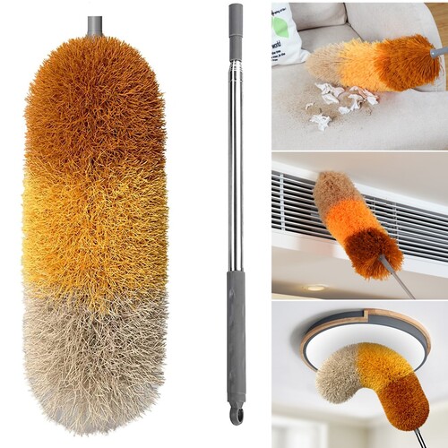 BOOMJOY Extendable Microfiber Duster Telescoping Stainless Steel Pole Orange