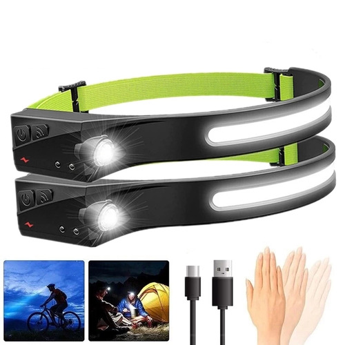 2 Pack Waterproof COB LED Headlamp Camping Headlight USB Rechargeable Sensor 5 Lighting Mode 350 Lumens