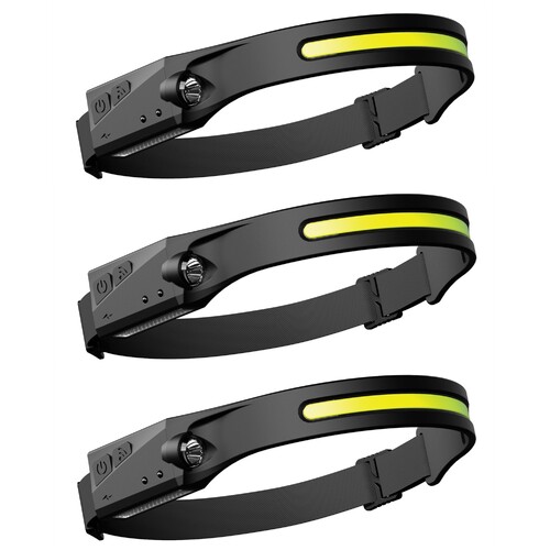 3PCS Waterproof COB LED Headlamp Camping Headlight USB Rechargeable Sensor 5 Lighting Mode 350 Lumens