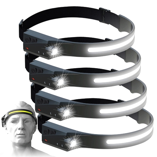 4PCS Waterproof COB LED Headlamp Camping Headlight USB Rechargeable Sensor 5 Lighting Mode 350 Lumens