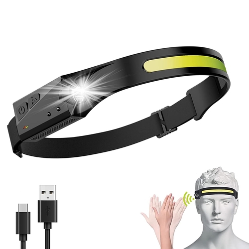 Waterproof COB LED Headlamp Camping Headlight USB Rechargeable Sensor 5 Lighting Mode 350 Lumens