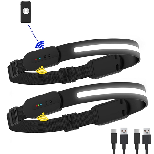 2PCS Bluetooth LED Head Torch Induction Headlamp COB Waterproof Rechargeable Camping Headlight