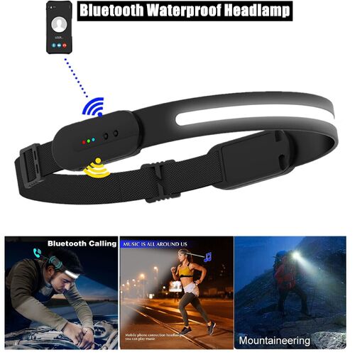 Bluetooth Waterproof LED Headlamp Motion Sensor HeadTorch Rechargeable Headlight