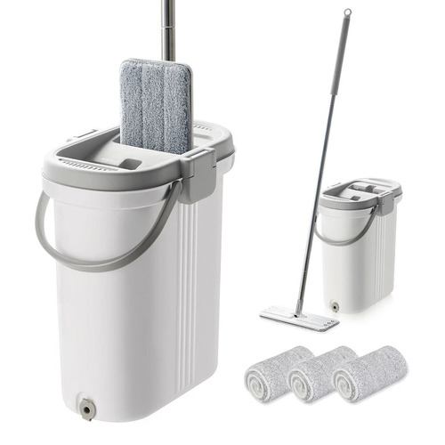 BOOMJOY M18 Microfiber Flat Mop with Bucket Cleaning Squeeze Hand Free