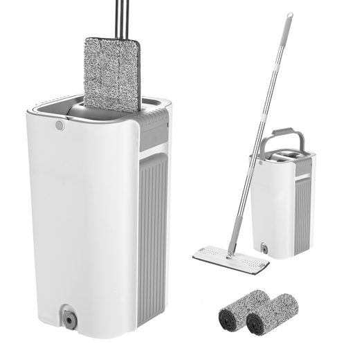 Flat Mop and Bucket Floor Mop Cleaning Mop 360 Rotating Wet Dry Rinse Wash with Microfiber Pads