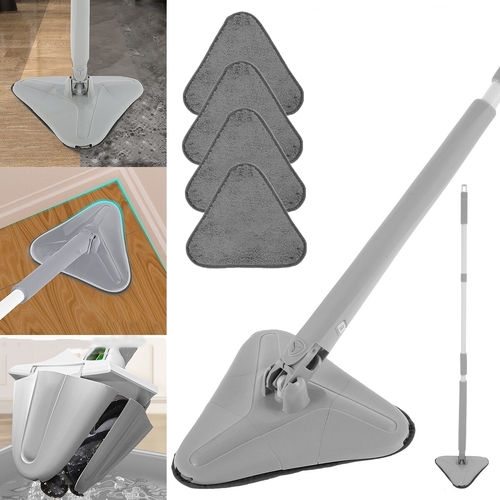 Triangle Cleaning Mop Rotatable Adjustable Mop Floor Wall Window Cleaning Car Tool with 4 Replacement Pads