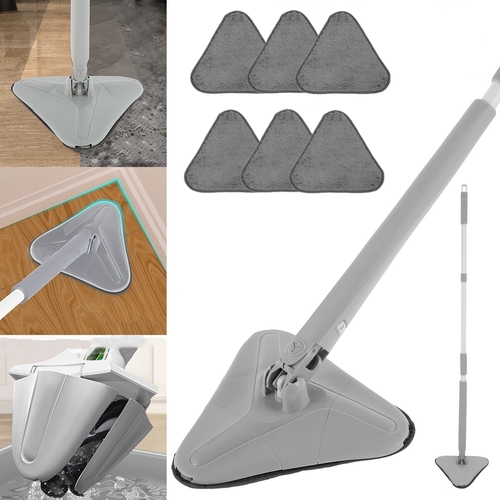360°Triangle Cleaning Mop Rotatable Adjustable Mop Floor Wall Window Cleaning Car Tool with 6 Replacement Pads