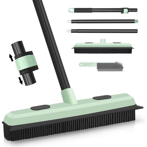DALIPER Rubber Broom Pet Hair Remover with Squeegee Fur Sweeper Small Detailing Lint Brush to Fluff Carpet Rug Tile Hardwood Floor