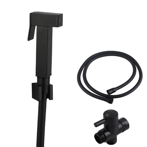 Square Toilet Bidet Spray Diverter Wash Kit Brass Hand Held Shower Head with 1.2m PVC Hose Matt Black