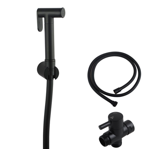 Toilet Bidet Spray Wash Kit with Diverter Tap Set Brass Hand Held Shower Head with 1.2m PVC Water Hose Black