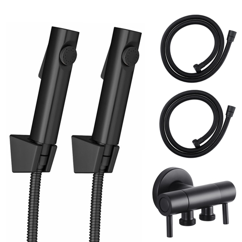 2 Pack Toilet Bidet Spray Kit Hand Held Shower Head with Dual Control Double Switch Diverter Black