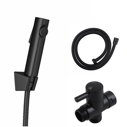 Toilet Bidet Spray Kit Hand Held Shower Head with Diverter Tap Black