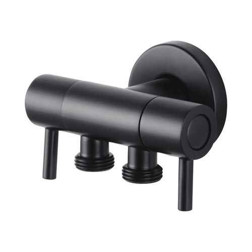 Black Dual Control Double Switch Cistern Cock Toilet Bidet Bath Valve Dual Outlet