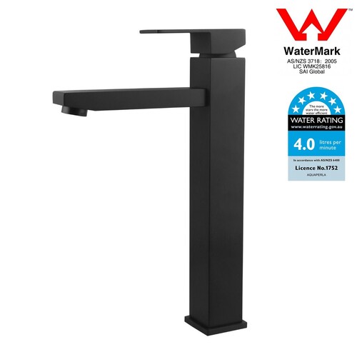 WELS Solid Brass Square Matt Black Tall Basin Mixer Bathroom Vanity Tap Bathroom Sink Faucet
