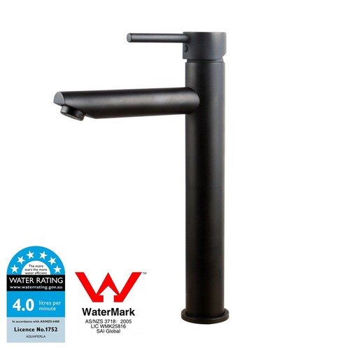 WELS Solid Brass Round Black Tall Basin Mixer Vanity Mixer Tap Bathroom Sink Faucet