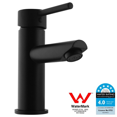 WELS Round Solid Brass Matt Black Basin Mixer Tap Vanity Tap Bathroom Sink Faucet