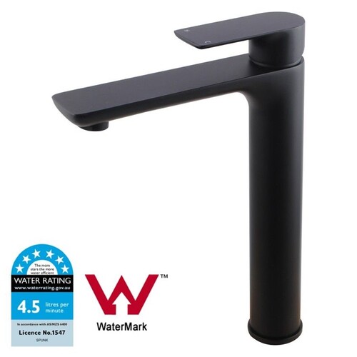 WELS Solid Brass Black Round Tall Basin Mixer Tap Bathroom Basin Tap Sink Faucet