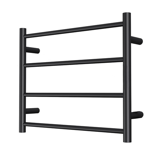 Electric Heated Towel Rack Wall Mounted Towel Rail 4 Bars Round Matt Black