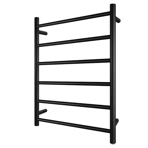 Electric Heated Towel Rack Wall Mounted Towel Rail 6 Bars Round Black