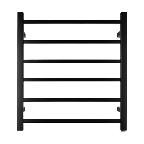 Electric Heated Towel Rack Wall Mounted Towel Rail 6 Bars Square Black