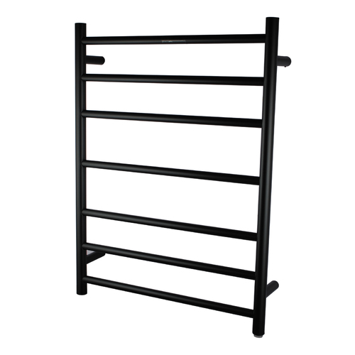 Electric Heated Towel Rack Wall Mounted Towel Rail 7 Bars Round Matte Black