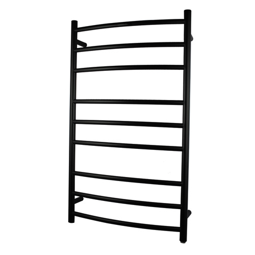 Electric Heated Towel Rack Wall Mounted Towel Rail 9 Bars Round Matte Black
