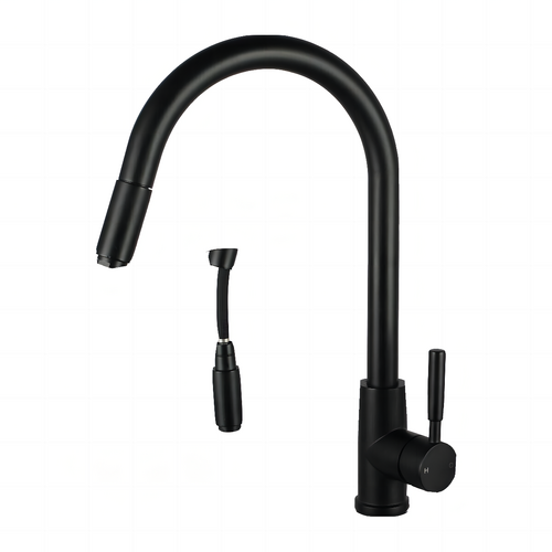 WELS Pull Out Kitchen Sink Mixer Tap 360 Swivel Solid Brass Kitchen Faucet Round Black