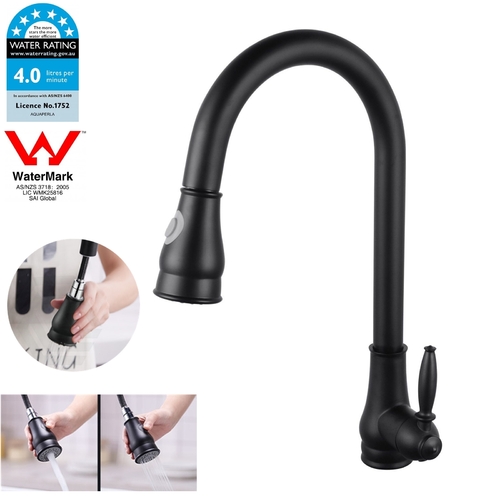 WELS Pull Out Kitchen Sink Mixer Tap 360?Swivel Kitchen Faucet Columnar Water Shower Water Round Black