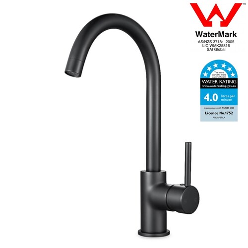 WELS Kitchen Sink Mixer Tap 360?Swivel Round Bar Sink Faucet Gooseneck Spout Black