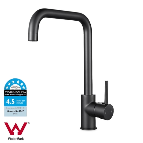 WELS Kitchen Sink Mixer Tap Gooseneck 360? Swivel Spout Kitchen Faucet Round Black