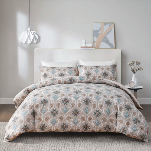 4PCS Quilt/Duvet Cover Flat Sheet Pillowcase Soft Microfiber Bedding Set Beige