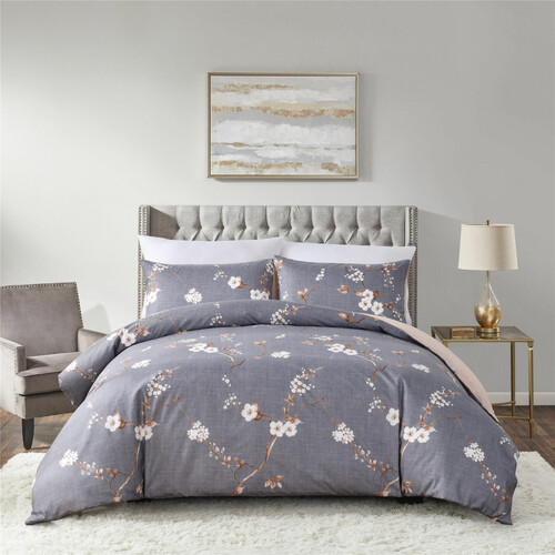 4PCS Quilt/Duvet Cover Flat Sheet Pillowcase Soft Microfiber Bedding Set Grey
