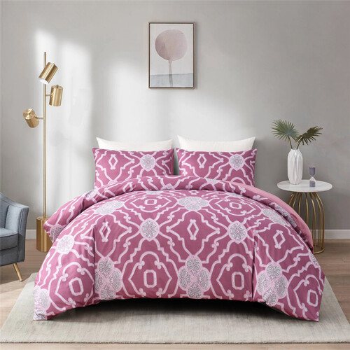 4PCS Quilt/Duvet Cover Flat Sheet Pillowcase Soft Microfiber Bedding Set Pink