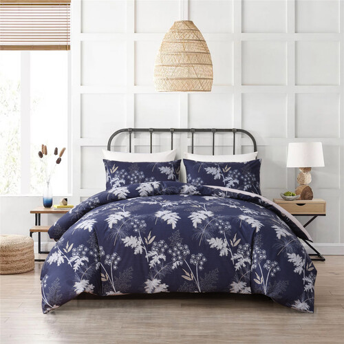 4PCS Quilt/Duvet Cover Flat Sheet Pillowcase Soft Microfiber Bedding Set Navy Blue