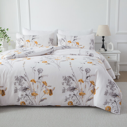 Bellemosa Brushed Microfibre Quilt Cover Set - Quilt Cover & Pillowcases Zipper Closure Floral Duvet Doona Cover - Wildflower Dream